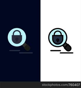 Search, Research, Lock, Internet Icons. Flat and Line Filled Icon Set Vector Blue Background