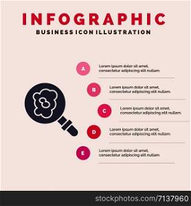 Search, Research, Pollution Solid Icon Infographics 5 Steps Presentation Background