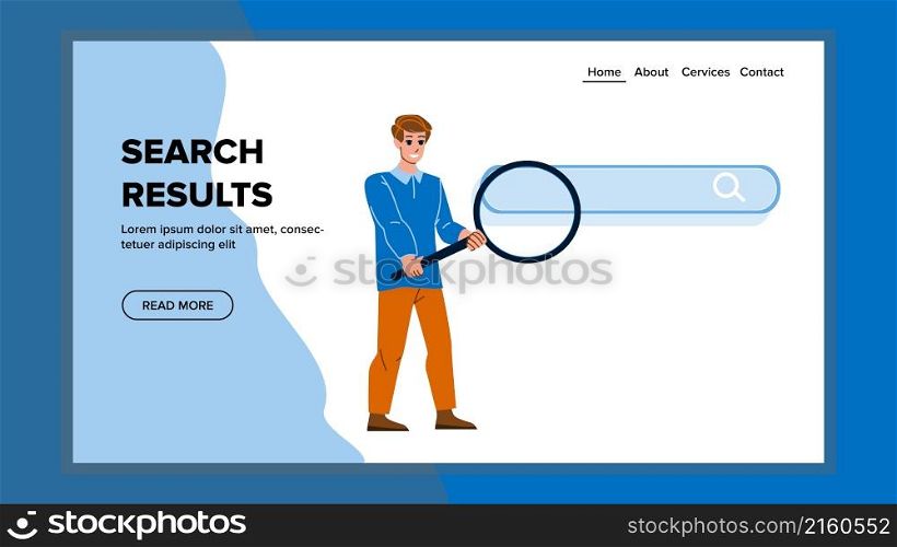 Search results web. engine internet seo. website page browser. search bar character web flat cartoon illustration. Search results vector
