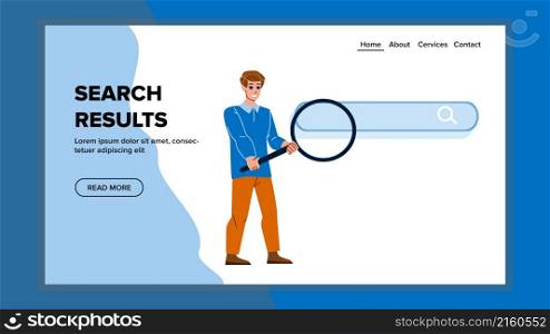 Search results web. engine internet seo. website page browser. search bar character web flat cartoon illustration. Search results vector