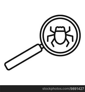 Search software bug icon. Outline search software bug vector icon for web design isolated on white background. Search software bug icon, outline style