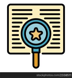 Search star report icon. Outline search star report vector icon color flat isolated. Search star report icon color outline vector