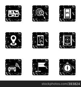 Search territory icons set. Grunge illustration of 9 search territory vector icons for web. Search territory icons set, grunge style