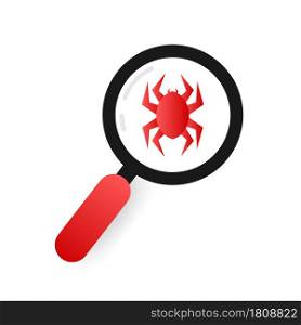 Search virus computer in flat style. Protection symbol. Internet technology. Data protection. Vector stock illustration. Search virus computer in flat style. Protection symbol. Internet technology. Data protection