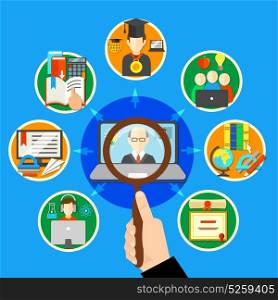 Searching E Learning Composition. Searching e learning composition with mini isolated round on learning theme and search better courses vector illustration