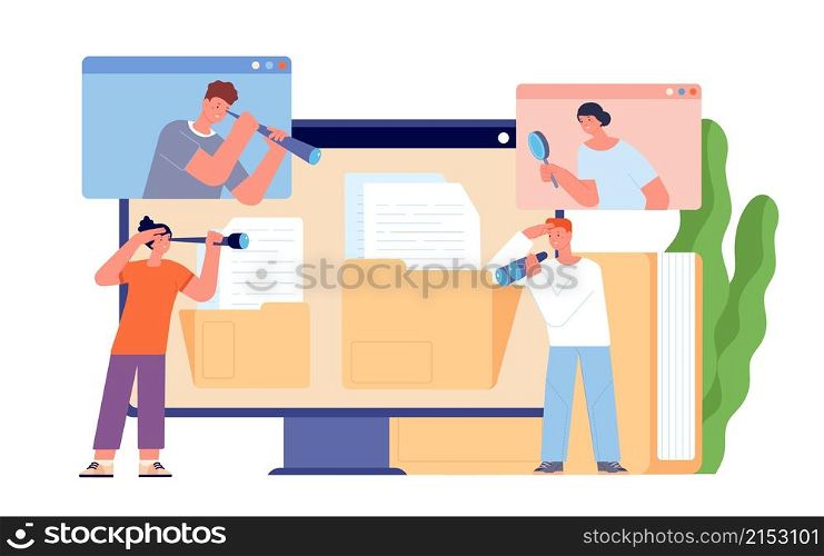 Searching file document. Folder archive, business management project flat design. Computer data science, office organization utter vector concept. Illustration document archive, business management. Searching file document. Folder archive, business management project flat design. Computer data science, office organization utter vector concept