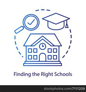 Searching for good schools concept icon. Choosing educational institutions location idea thin line illustration. Finding school, college selection. Vector isolated outline drawing. Editable stroke. Searching for good schools concept icon. Choosing educational institutions location idea thin line illustration. Finding school, college selection. Vector isolated outline drawing. Editable stroke