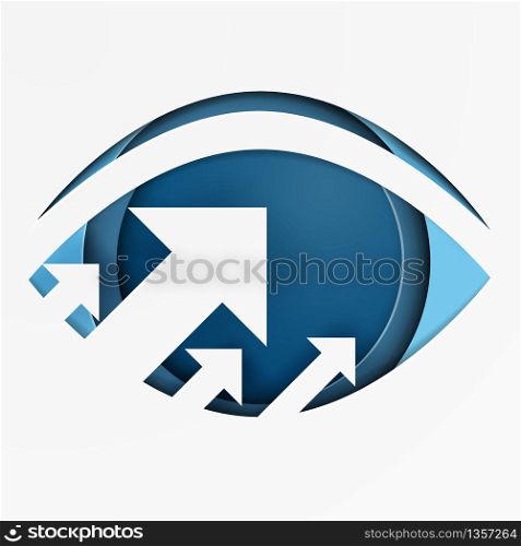 Searching for opportunities. Business vision growth on eyes concept. paper art style.
