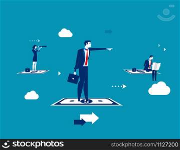 Searching for success. Business team standing money flying. Concept business vector illustration.