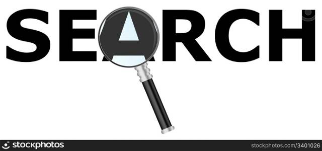 Searching - Magnifying Glass Over Search Sign Isolated on White