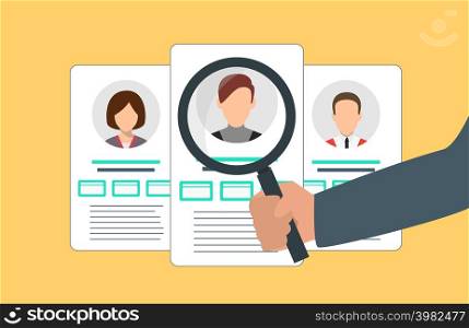 Searching profiles concept with different accounts and magnifying glass. Vector illustration. Searching profiles concept with different accounts and magnifying glass.