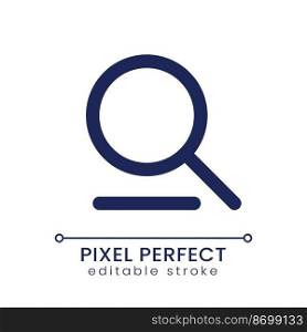 Searching tool pixel perfect linear ui icon. Magnifying glass. Find information. GUI, UX design. Outline isolated user interface element for app and web. Editable stroke. Poppins font used. Searching tool pixel perfect linear ui icon