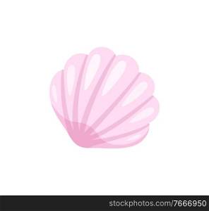 Seashell in closeup vector, isolated icon of flat style. Mollusk conch with wavy shell, cockleshell shellfish marine creature on beach, natural organism. Summer Seashell, Beach Conch Isolated Icon Closeup