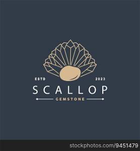 Seashell Logo, Inspirational Scallop Design With Pearl, Ocean Animals, Vector Jewelry Luxury Shell Beauty And Cosmetic