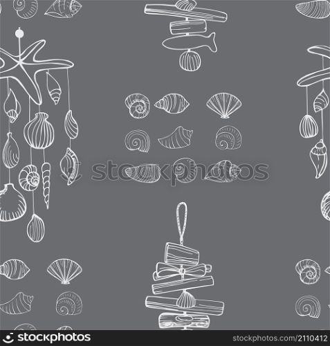 Seashell Mobile and shells. Vector seamless pattern