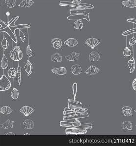 Seashell Mobile and shells. Vector seamless pattern