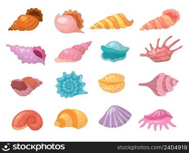 Seashells. Beach summer nature elements on sand starfish recent vector colorful seashells collection. Illustration of seashell tropical, marine summertime. Seashells. Beach summer nature elements on sand starfish recent vector colorful seashells collection
