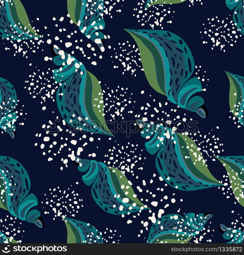 Seashells seamless pattern on black background. Abstract sea shell vector illustration. Design for fabric, textile print, wrapping paper, cover.. Seashells seamless pattern on black background. Abstract sea shell vector illustration.