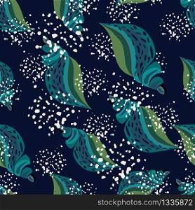 Seashells seamless pattern on black background. Abstract sea shell vector illustration. Design for fabric, textile print, wrapping paper, cover.. Seashells seamless pattern on black background. Abstract sea shell vector illustration.
