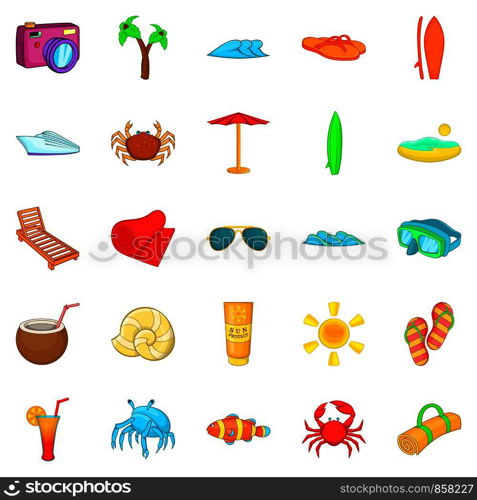 Seaside icons set. Cartoon set of 25 seaside vector icons for web isolated on white background. Seaside icons set, cartoon style