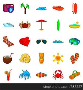 Seaside icons set. Cartoon set of 25 seaside vector icons for web isolated on white background. Seaside icons set, cartoon style