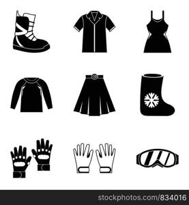 Season clothing icon set. Simple set of 9 season clothing vector icons for web design isolated on white background. Season clothing icon set, simple style