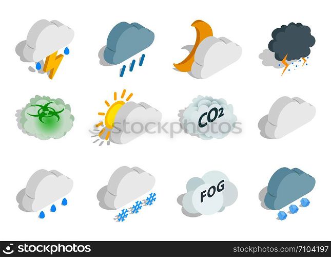 Season cloud icon set. Isometric set of season cloud vector icons for web isolated on white background. Season cloud icon set, isometric style