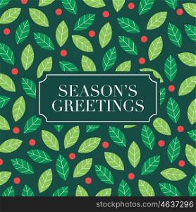 Season Greetings card with mistletoe background. Editable vector design.