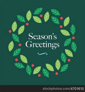 Season Greetings card with wreath mistletoe and logo. Editable vector design.