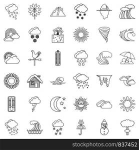 Season icons set. Outline style of 36 season vector icons for web isolated on white background. Season icons set, outline style