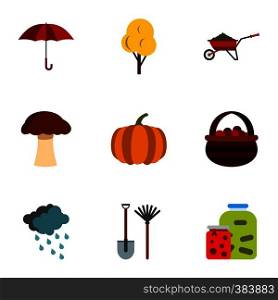 Season of year autumn icons set. Flat illustration of 9 season of year autumn vector icons for web. Season of year autumn icons set, flat style