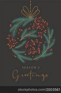 Season&rsquo;s greetings Christmas card with abstract spruce ball decoration