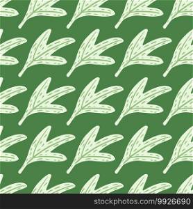 Season spring seamless cartoon leaf ornament pattern. Light foliage on green background. Great for fabric design, textile print, wrapping, cover. Vector illustration.. Season spring seamless cartoon leaf ornament pattern. Light foliage on green background.
