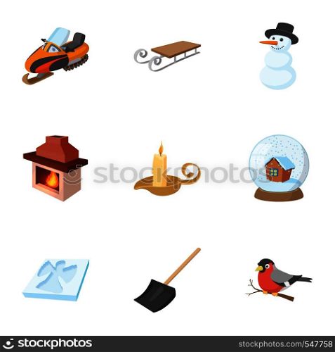 Season winter icons set. Cartoon illustration of 9 season winter vector icons for web. Season winter icons set, cartoon style