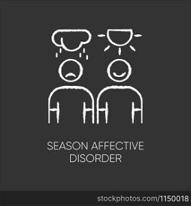 Seasonal affective disorder chalk icon. Mood swing. Emotional change. Manic and depressive episodes. Anxiety. Low energy. Mental health. Psychological problem. Isolated vector chalkboard illustration