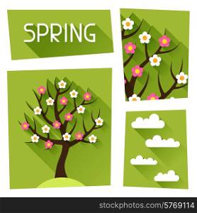 Seasonal illustration with spring tree in flat design style.. Seasonal illustration with spring tree in flat style.
