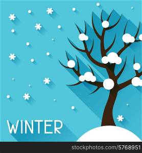 Seasonal illustration with winter tree in flat design style.