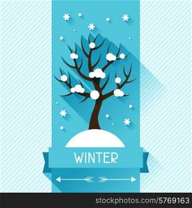 Seasonal illustration with winter tree in flat design style.. Seasonal illustration with winter tree in flat style.