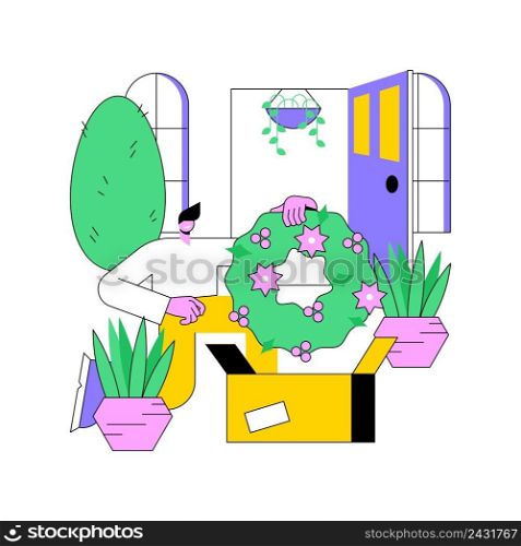 Seasonal planters abstract concept vector illustration. Garden decoration ideas, holiday planter, landscape designer, front door, subscription and delivery, planting flowers abstract metaphor.. Seasonal planters abstract concept vector illustration.