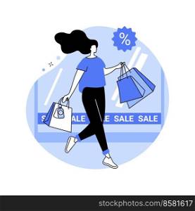 Seasonal sale isolated cartoon vector illustrations. Girl holding many packages in hands, fashion boutique sale, smart retail, shopping with discount, sales season, consumerism vector cartoon.. Seasonal sale isolated cartoon vector illustrations.
