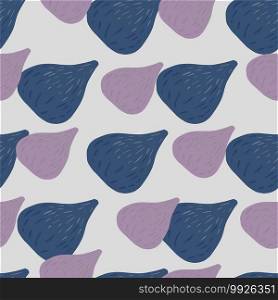 Seasonal seamless pattern with blue and purple pastel fig shapes. Grey background. Designed for fabric design, textile print, wrapping, cover. Vector illustration.. Seasonal seamless pattern with blue and purple pastel fig shapes. Grey background.