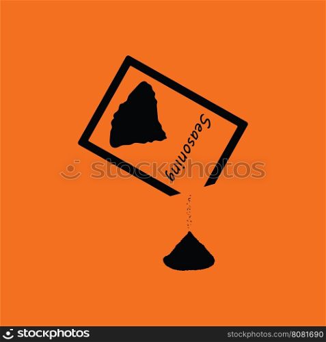 Seasoning package icon. Orange background with black. Vector illustration.
