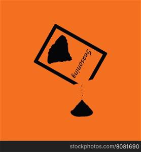 Seasoning package icon. Orange background with black. Vector illustration.