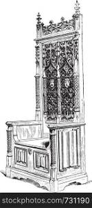 Seat of honor of the fifteenth century, vintage engraved illustration. Industrial encyclopedia E.-O. Lami - 1875.