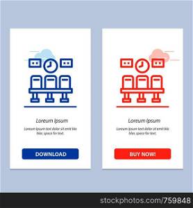 Seats, Train, Transportation, Clock Blue and Red Download and Buy Now web Widget Card Template