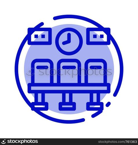 Seats, Train, Transportation, Clock Blue Dotted Line Line Icon