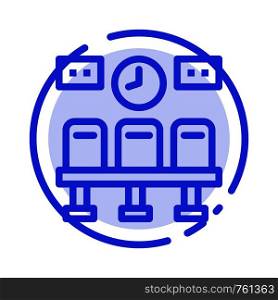 Seats, Train, Transportation, Clock Blue Dotted Line Line Icon