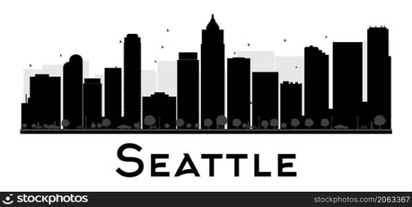 Seattle City skyline black and white silhouette. Vector illustration. Simple flat concept for tourism presentation, banner, placard or web site. Business travel concept. Cityscape with landmarks