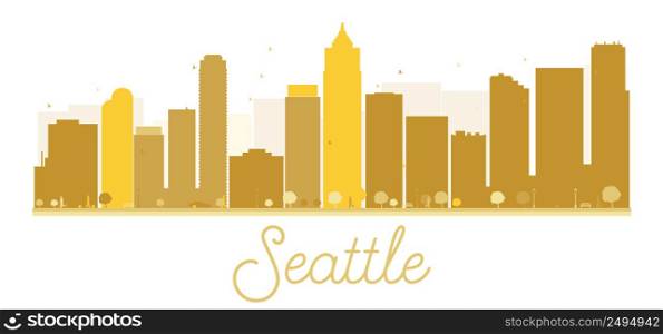 Seattle City skyline golden silhouette. Vector illustration. Simple flat concept for tourism presentation, banner, placard or web site. Business travel concept. Cityscape with landmarks