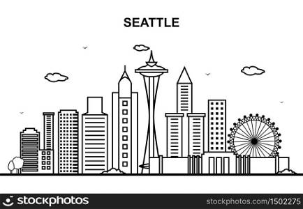 Seattle City Tour Cityscape Skyline Line Outline Illustration